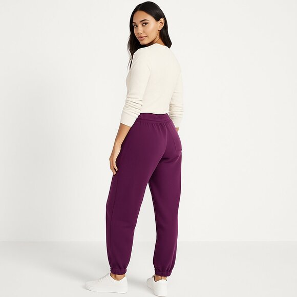 Quince Organic Heavyweight Fleece Boyfriend Sweatpants Plum Joggers Lounge M - Picture 3 of 14